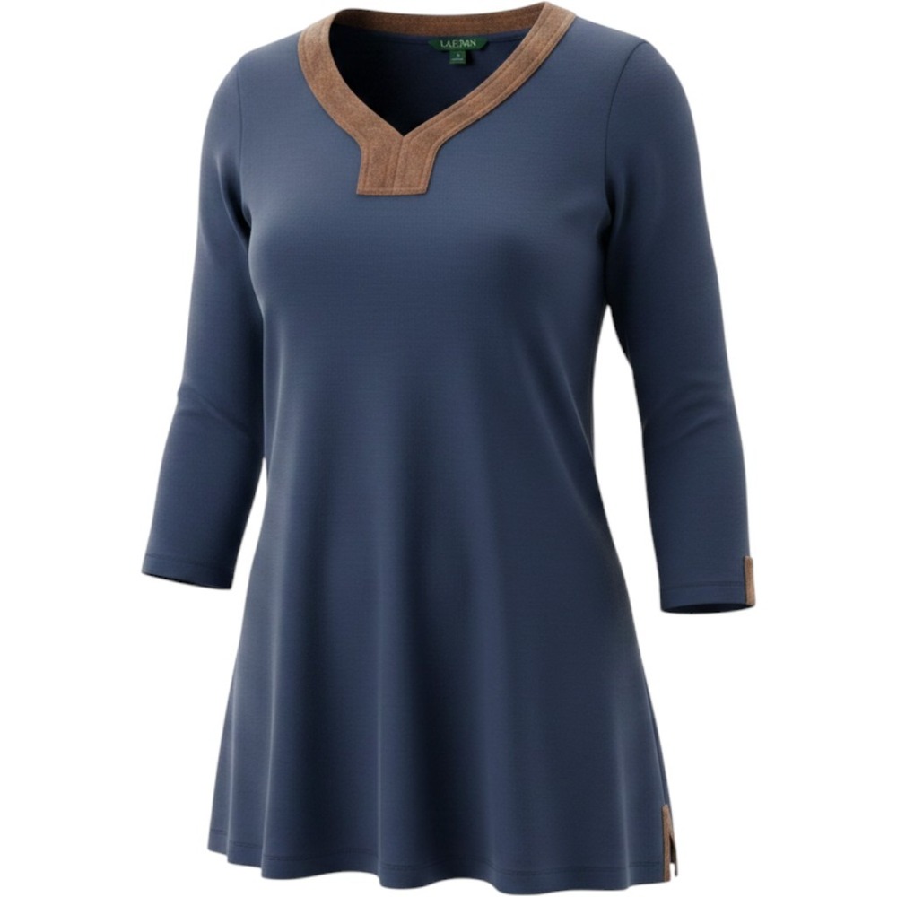 Vintage Lauren Ralph Lauren Tunic Womens M Navy Blue Cotton Suede Trim Preppy